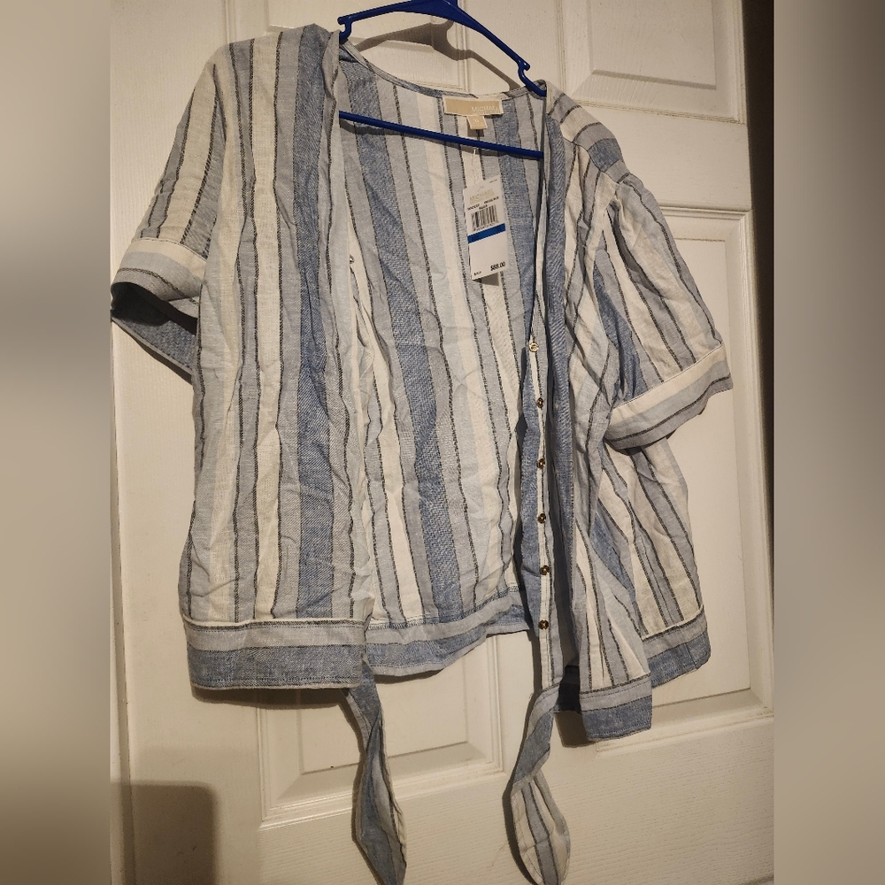 Michael Kors Blue and White Striped Shirt